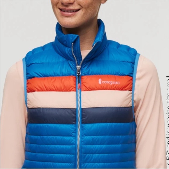 Cotopaxi Women’s Large Fuego Down Insulated Puff Vest Blue Atlantic Stripes NWT - Picture 8 of 13